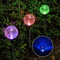 Solpex Solar Lights Garden, 3 Pack Solar Lights Outdoor, Christmas Multi-Color Changing Garden Spheres Large Outdoor Waterproof, Cracked Glass Ball Led Lights For Solar Garden Decorations