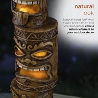 Alpine Corporation 3-Tier Tiki Totem Statue With Solar Led Lights - Outdoor Decor For Garden, Patio, Deck, Porch - Yard Art Decoration - 20 Inches Tall