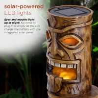 Alpine Corporation 3-Tier Tiki Totem Statue With Solar Led Lights - Outdoor Decor For Garden, Patio, Deck, Porch - Yard Art Decoration - 20 Inches Tall