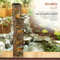 Alpine Corporation 3-Tier Tiki Totem Statue With Solar Led Lights - Outdoor Decor For Garden, Patio, Deck, Porch - Yard Art Decoration - 20 Inches Tall