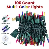 Prextex Christmas Lights (20 Feet, 100 Lights) - Multi Color Christmas Tree Lights Indoor With Green Wire - Colorful Holiday Christmas Light Indoor String Lights - Warm Multi Color Twinkle Lights