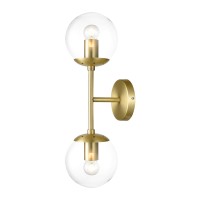 Light Society Ls-W268-Bk-Cl Zeno Black And Clear Glass 2-Light Globe Wall Sconce, Mid Century Modern Retro Vintage Style