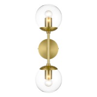 Light Society Ls-W268-Bk-Cl Zeno Black And Clear Glass 2-Light Globe Wall Sconce, Mid Century Modern Retro Vintage Style