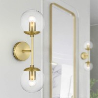 Light Society Ls-W268-Bk-Cl Zeno Black And Clear Glass 2-Light Globe Wall Sconce, Mid Century Modern Retro Vintage Style