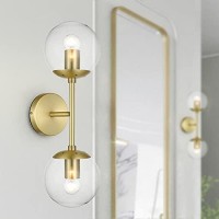 Light Society Brushed Brass And Clear Glass Zeno 2-Light Globe Wall Sconce, Mid Century Modern Retro Vintage Style