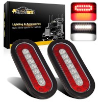 Partsam 2Pcs 63 Inch Oval Truck Trailer Led Tail Stop Brake Lights Taillights Running Red And White Backup Reverse Lights Sea