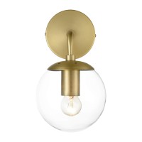 Light Society Ls-W264-Bb-Cl Zeno Brushed Brass And Clear Glass Globe Wall Sconce, Mid Century Modern Retro Vintage Style