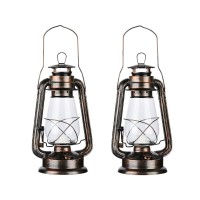 Pack Of 2 Vintage Rustic Accent Old Fashioned Electric Lantern Oil Lamp With Edison Led Bulb Bronze Rust Finish Dimmable Nightstand Desk Table Lamps For Antique Designer Light Study Room 12