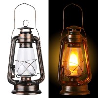 Pack Of 2 Vintage Rustic Accent Old Fashioned Electric Lantern Oil Lamp With Edison Led Bulb Bronze Rust Finish Dimmable Nightstand Desk Table Lamps For Antique Designer Light Study Room 12