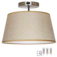 Facon Led 12 Semiflush Rv Ceiling Light With Switch Replaceable 3Xled Bulbs Included Brown Burlap 12V Dc Interior Ceiling