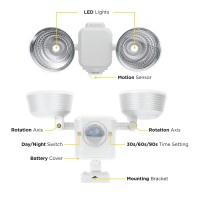 Lumenology Dual Security Motion Sensor Spotlights With Adjustable Heads And Sensitivity - Ultra-Bright 1,000 Lumen Led Flood Light - Waterproof/Outdoor (White)