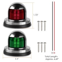 Acelane One Pair Led Navigation Lights Red And Green Lights Marine Sailing Signal Lights Stainless Steel 12V Bow Side Port Starboard For Boating Fishing Yacht, Pontoons, Chandlery Boat (Ace-01)