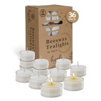 Hyoola Pure White Beeswax Tea Lights - 36 Pack - Handmade Decorative Unscented - Tealight Candles - 4 Hour Burn Time, Clear Cup