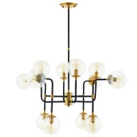 Modway Eei-2884 Ambition Industrial Modern Black Metal And Glass Pendant, 12-Light Chandelier, Yellow