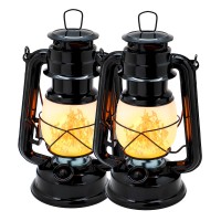 Yakii Led Vintage Flame Lantern Metal Outdoor Hanging Lantern With Dancing Flame Battery Operated Halloween Outdoor Indoor Decoration(Black)