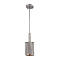 Corrugated Steel 1-Light Mini Pendant In Weathered Zinc With Corrugated Metal