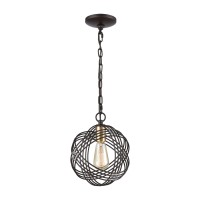 Concentric 1-Light Mini Pendant In Oil Rubbed Bronze With Clear Crystal Beads