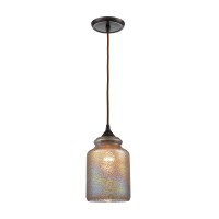 Illuminessence 1-Light Mini Pendant In Oil Rubbed Bronze With Textured Gray Dichroic Glass