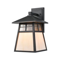 Cottage 1-Light Sconce In Matte Black With Antique White Art Glass And Clear Textured Glass