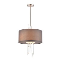 Crystal Falls 3-Light Pendant In Satin Nickel With Graphite Fabric Shade