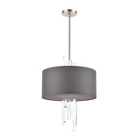 Crystal Falls 3-Light Pendant In Satin Nickel With Graphite Fabric Shade