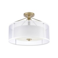 Diffusion 3-Light Semi Flush Mount In Aged Silver With Frosted Glass Inside Silver Organza Shade