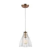 Matilda 1-Light Mini Pendant In Satin Brass With Clear Wavy Glass