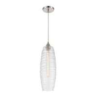 Liz 1-Light Mini Pendant In Satin Nickel With Clear Glass With Ribbed Swirls