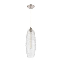 Liz 1-Light Mini Pendant In Satin Nickel With Clear Glass With Ribbed Swirls