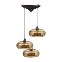 Hazelton 3-Light Pendant In Oil Rubbed Bronze With Earth Brown Fused Glass