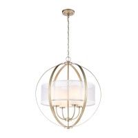 Diffusion 4-Light Pendant In Aged Silver With Frosted Glass Inside Silver Organza Shade