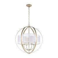 Diffusion 4-Light Pendant In Aged Silver With Frosted Glass Inside Silver Organza Shade