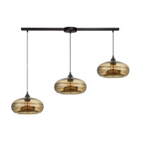 Hazelton 3-Light Pendant In Oil Rubbed Bronze With Earth Brown Fused Glass