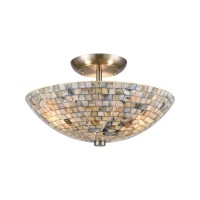 Capri 3-Light Semi Flush Mount In Satin Nickel With Glassgray Capiz Shells