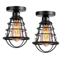 Vintage Semi Flush Mount Ceiling Light, Asnxcju Industrial Black Metal Cage Farmhouse Ceiling Light Fixture For Hallway Porch Stairway Bedroom Kitchen 2 Pack, E26 Base, Ul Listed