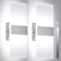 Trlife Modern Wall Sconces, Dimmable Wall Sconces Set Of 2 Wall Mounted Lights 12W 6000K Cool White Hardwired Wall Sconce Lighting For Bedroom Bedside Bathroom Living Room Stairway Hotel(2 Pack)