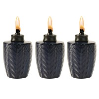 Tiki Brand Glass Table Torch Decorative Outdoor Torch For Patio Lawn And Backyard Herringbone Blue 3Pack 575 Inch 1118114