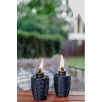 Tiki Brand Glass Table Torch Decorative Outdoor Torch For Patio Lawn And Backyard Herringbone Blue 3Pack 575 Inch 1118114