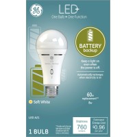 Ge Led+ Backup Battery Light Bulb, Rechargeable, Soft White, Medium Base (1 Pack)