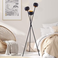 Archiology Tripod Floor Lamp - Black Modern Floor Lamp With 3 Matte Black Globe Head & Interwining Tripod Legs Perfectafor Mid-Century Living Room And Bedroom