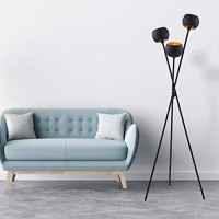 Archiology Tripod Floor Lamp - Black Modern Floor Lamp With 3 Matte Black Globe Head & Interwining Tripod Legs Perfectafor Mid-Century Living Room And Bedroom