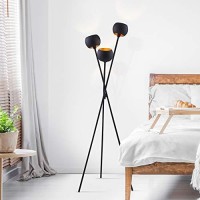 Archiology Tripod Floor Lamp - Black Modern Floor Lamp With 3 Matte Black Globe Head & Interwining Tripod Legs Perfectafor Mid-Century Living Room And Bedroom