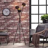 Archiology Tripod Floor Lamp - Black Modern Floor Lamp With 3 Matte Black Globe Head & Interwining Tripod Legs Perfectafor Mid-Century Living Room And Bedroom