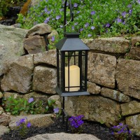 Lumabase Solar Powered Lantern With Led Candle Black Window