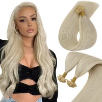 Sunny U Tip Hair Extensions Human Hair 60 Platinum Blonde Utips Keratin Hair Extensions Remy Human Hair U Tip Blonde Hair Extensions Hot Fusion Utips Human Hair Extensions Blonde 50Gpack 14Inch