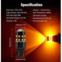 Brishine 4-Pack Super Bright 7443 7440 992 T20 7444Na Led Bulbs Amber Yellow 9-30V Non-Polarity 24-Smd Led Chipsets With Projector For Turn Signal Lights, Side Marker Lights