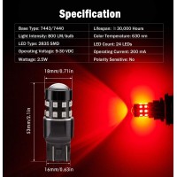 Brishine 4-Pack Super Bright 7443 7440 7444 992 T20 Led Bulbs Brilliant Red 9-30V Non-Polarity 24-Smd Led Chipsets With Projector For Brake Tail Lights, Turn Signal Lights