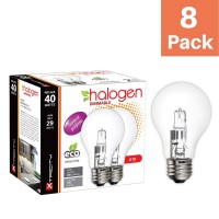 A19 Clear Halogen Light Bulb, 29 Watt, (40W Equivalent), 2700K Soft White, E26 Medium Base, 380 Lumens, 120V (8 Pack)