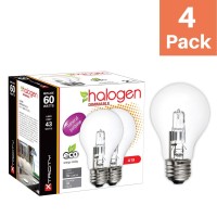 A19 Clear Halogen Light Bulb, 43 Watt, (60W Equivalent), 2700K Soft White, E26 Medium Base, 750 Lumens, 120V (4 Pack)