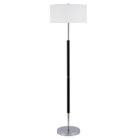 Henn&Hart 2-Light Floor Lamp With Fabric Shade In Matte Black/Polished Nickel/White, Floor Lamp For Home Office, Bedroom, Living Room